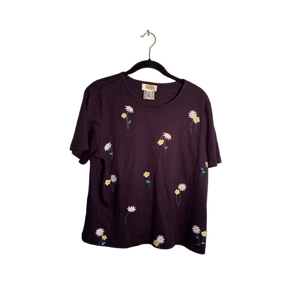 Talbots women’s navy blue floral daisy embroidered top size L ￼